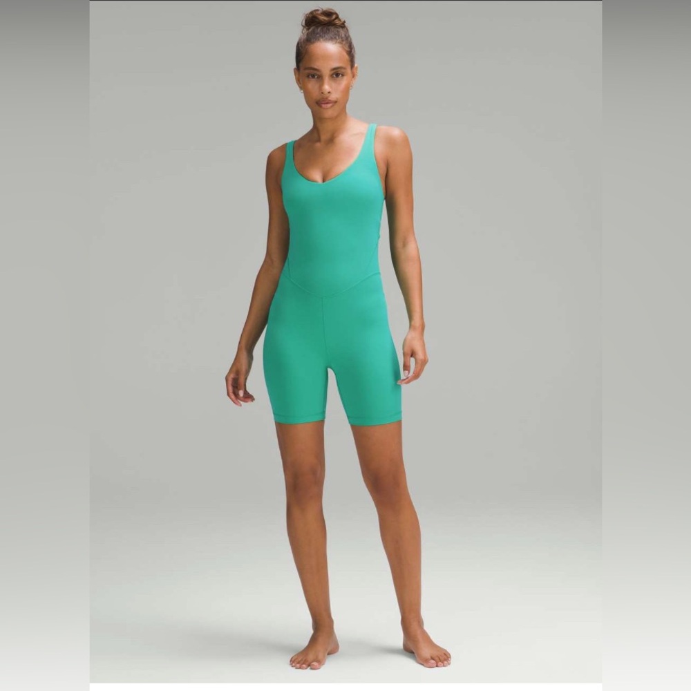 Lululemon Align Bodysuit‎ 6" Kelly Green   Olive and Neon Size 8 like new